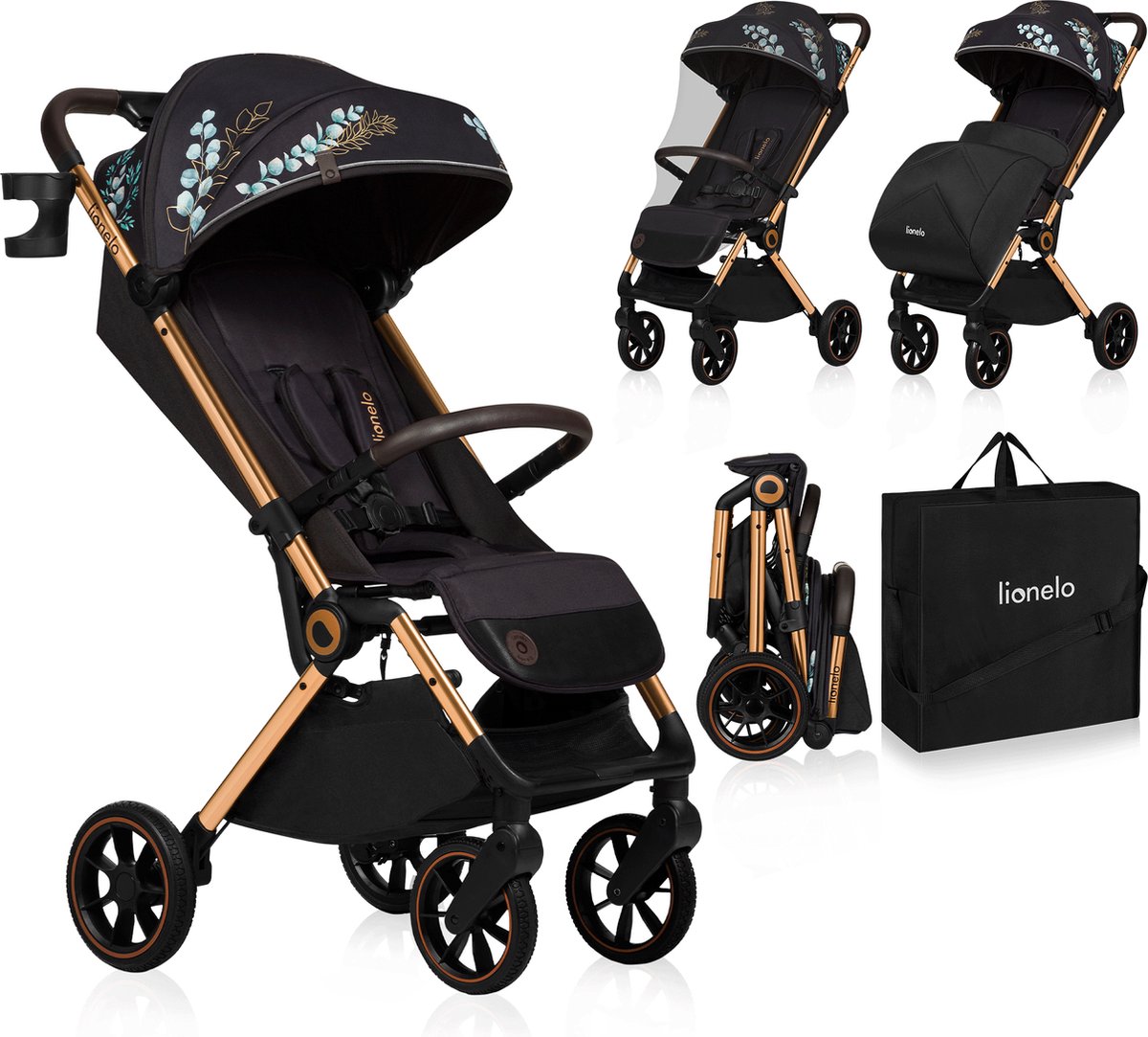 Lionelo Cloe Buggy Lichtgewicht en Compact - 6 maanden tot 4 jaar (22 kg) - Grote 360° Wielen - UPF50+ Zonnekap Waterdicht - Rugleuning Verstelbaar tot Ligpositie - Klamboe - Handige Bekerhouder - Opvouwbare Kinderwagen met Eén Hand - Reflectoren van Lionelo