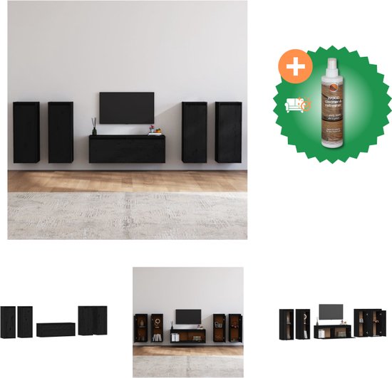 vidaXL Tv-meubelen 5 st massief grenenhout zwart - Kast - Inclusief Houtreiniger en verfrisser