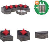 vidaXL 8 delige Loungeset met kussens poly rattan grijs Tuinset Inclusief Onderhoudsset