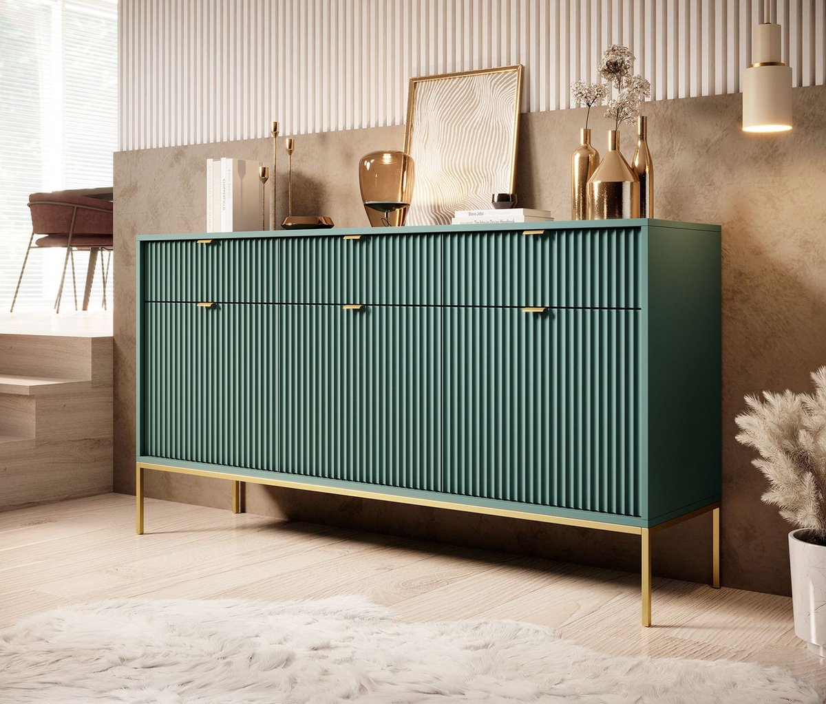 Meubella - Dressoir Navil 2 - Groen - 154 cm