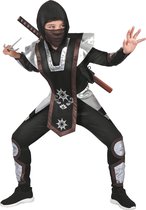 LUCIDA - Zwart en zilverkleurig shuriken ninja kostuum voor kinderen - M 122/128 (7-9 jaar)