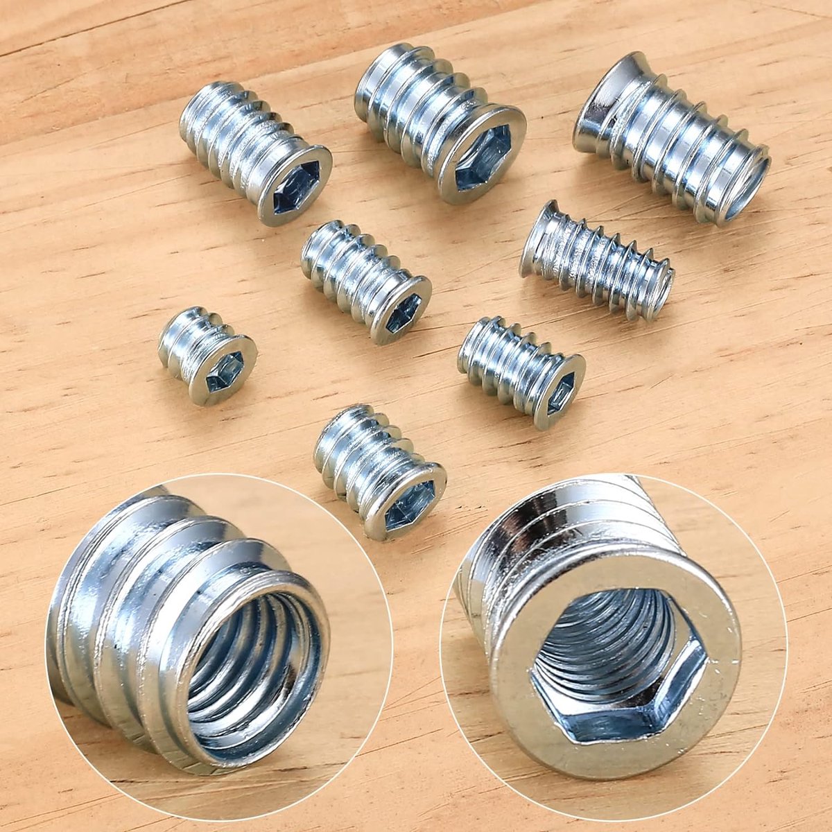 Inschroefmoeren M6, schroefmoeren voor hout met zeskantsleutel, zinklegering inslagmoeren 15 mm, rampamoeren voor houten meubels, schroefreparatie, 40 stuks
