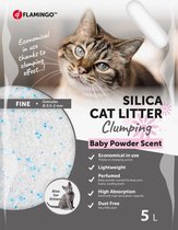 Flamingo Kattenbakvulling Silica Babypoeder – 5L voor 6 weken gebruik – fijne korrel – klonterend en geparfumeerd