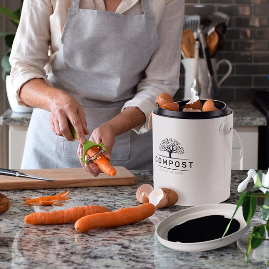 Bac à Compost D'intérieur 20L Ronyme - Couvercle étanche, Robinet, Poignée - Pour Cuisine, Balcon, Jardin