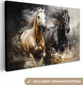 Canvas schilderij 60x40 cm - Paard zwart - Kamer decoratie - Dieren accessoires - Schilderijen woonkamer dier - Wanddecoratie slaapkamer - Muurdecoratie keuken - Wanddoek interieur binnen - Woondecoratie huis - Paarden spullen