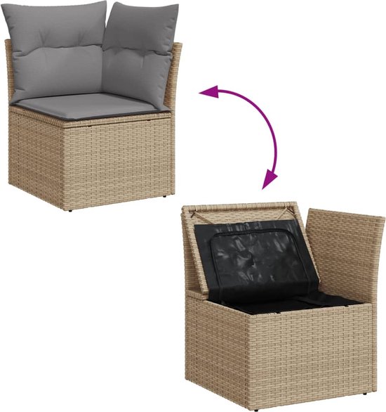 vidaXL - 11-delige - Loungeset - met - kussens - poly - rattan - gemengd - beige