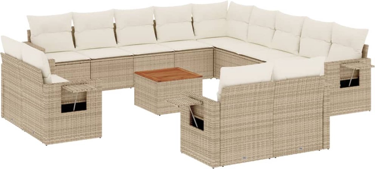 vidaXL 14-delige - Loungeset - met - kussens - poly - rattan - beige