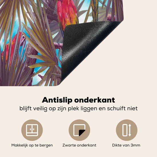 KitchenYeah® Inductie beschermer 59x52 cm - Vintage - Papegaai - Regenboog - Jungle - Kookplaataccessoires - Afdekplaat voor kookplaat - Inductiebeschermer - Inductiemat - Inductieplaat mat