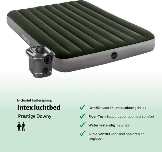 Intex Luchtbed - 2-Persoons - 152 x 203 x 25 cm - Groen - Inclusief pomp - Reparatieset van Intex — afbeelding 3