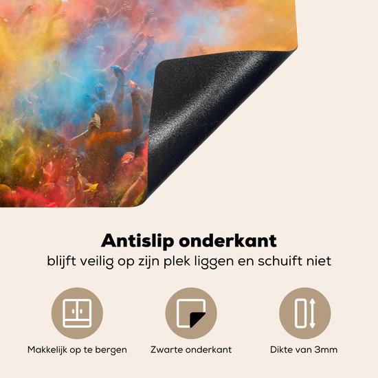 KitchenYeah® Inductie beschermer 77x51 cm - De gekleurde poederwolken tijdens het Holi festival - Kookplaataccessoires - Afdekplaat voor kookplaat - Inductiebeschermer - Inductiemat - Inductieplaat mat