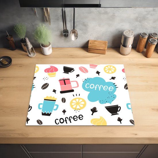 KitchenYeah® Inductie beschermer 65x52 cm - Patronen - Koffiebonen - Koffie - IJs - Kookplaataccessoires - Afdekplaat voor kookplaat - Inductiebeschermer - Inductiemat - Inductieplaat mat