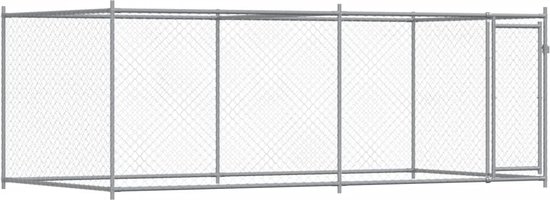 vidaXL - Hondenhok - met - deur - 4x2x1,5 - m - gegalvaniseerd - staal - grijs