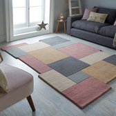 Flycarpets Abstract Modern Stracto Collage - Tapis de forme organique - Rose / Beige - 150x240 cm