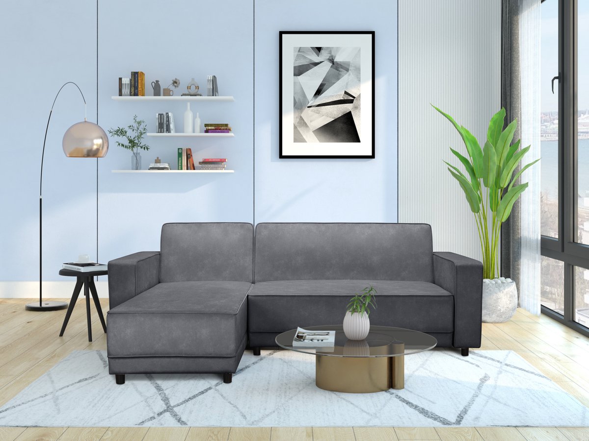 Notio Living Allie-Slaapbank - 3-zits - Chaise Longue - Antraciet Fluweel Antraciet