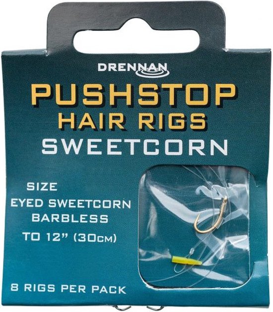 Foto: Drennan pushstop hair rigs sweetcorn barbless 30cm 8pcs maat haak 14 0 20mm