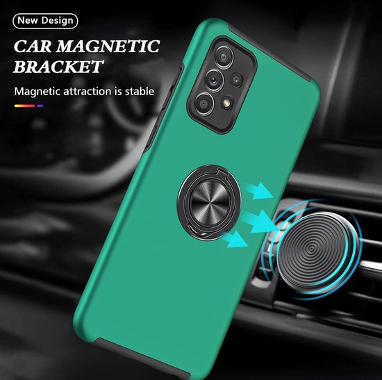 Coque de téléphone avec bague et aimant pour support de téléphone - Coque adaptée pour : Samsung Galaxy A33 5G - Coque rigide anti-chute - Vert