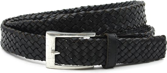 Thimbly Belts Jeans vlecht riem zwart - heren en dames riem - 3.5 cm breed - Zwart - Echt Leer - Taille: 105cm - Totale lengte riem: 120cm