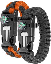 Outdoor survival Armband-2 stuks-Zwart/Oranje Zwart - 5 in 1 met Vuursteen (magnesium stick), Paracord, Kompas, Noodfluit en Schraper-Paracord-Levensreddende Armband