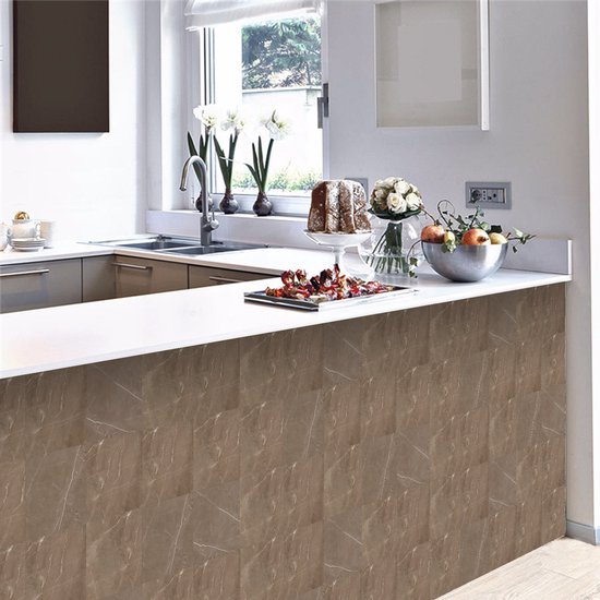 Ulticool Décoration Autocollant carrelages - Beige Marbre Sépia Marron - Stickers muraux - 15x15 cm - 15 pièces Autocollants Carrelage Adhésif - Carrelage Autocollant - Sticktiles - Salle de Bain - Cuisine