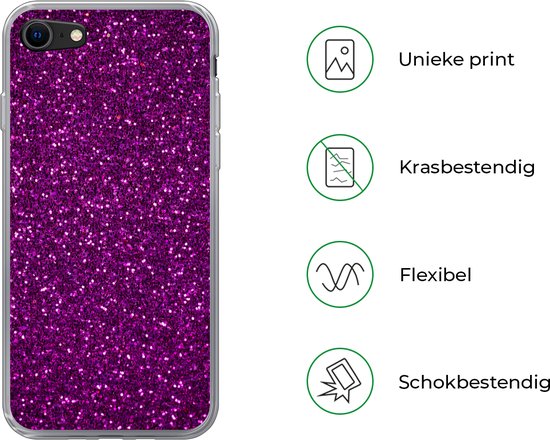 Coque pour iPhone SE 2020 - Texture pailletée violette et rose - Coque de téléphone en Siliconen