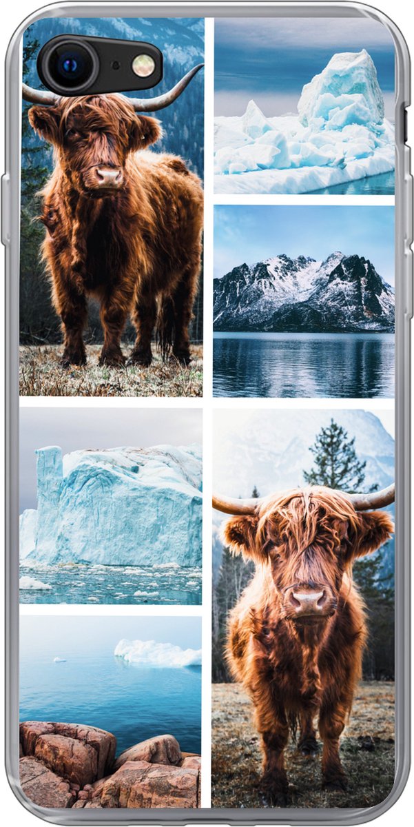 Telefoonhoesje Geschikt voor iPhone 8 hoesje - Schotse hooglander - IJs - Collage - Siliconen Telefoonhoesje Telefoonhoesje