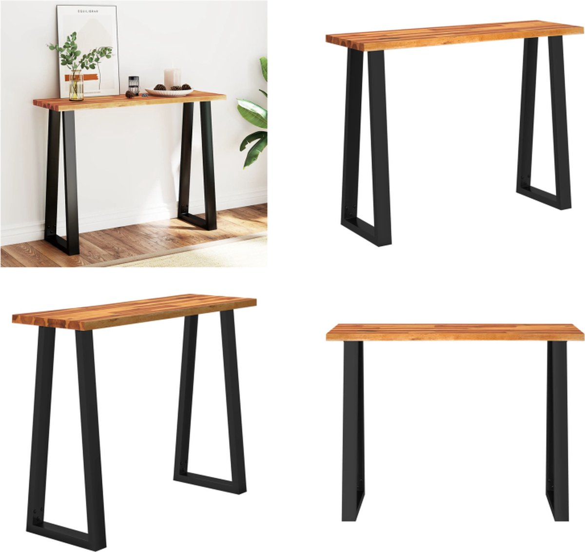 vidaXL Wandtafel - met - natuurlijke - rand - 110x35x80 - cm - massief - acaciahout Bruin
