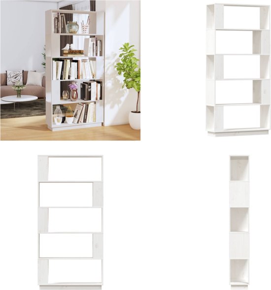 vidaXL Boekenkast/kamerscherm 80x25x163-5 cm massief grenenhout wit - Boekenkast - Boekenkasten - Opbergkast - Boekenrek