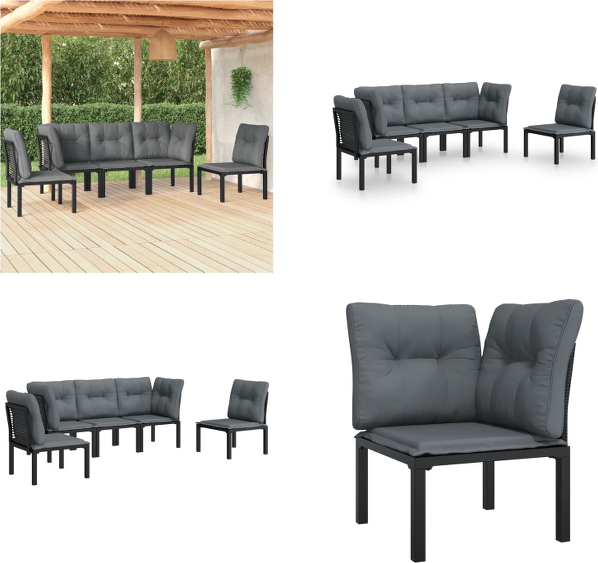 VidaXL 5-delige Loungeset poly rattan zwart en grijs Tuinbank Tuinbanken Parkbank Tuinzetel