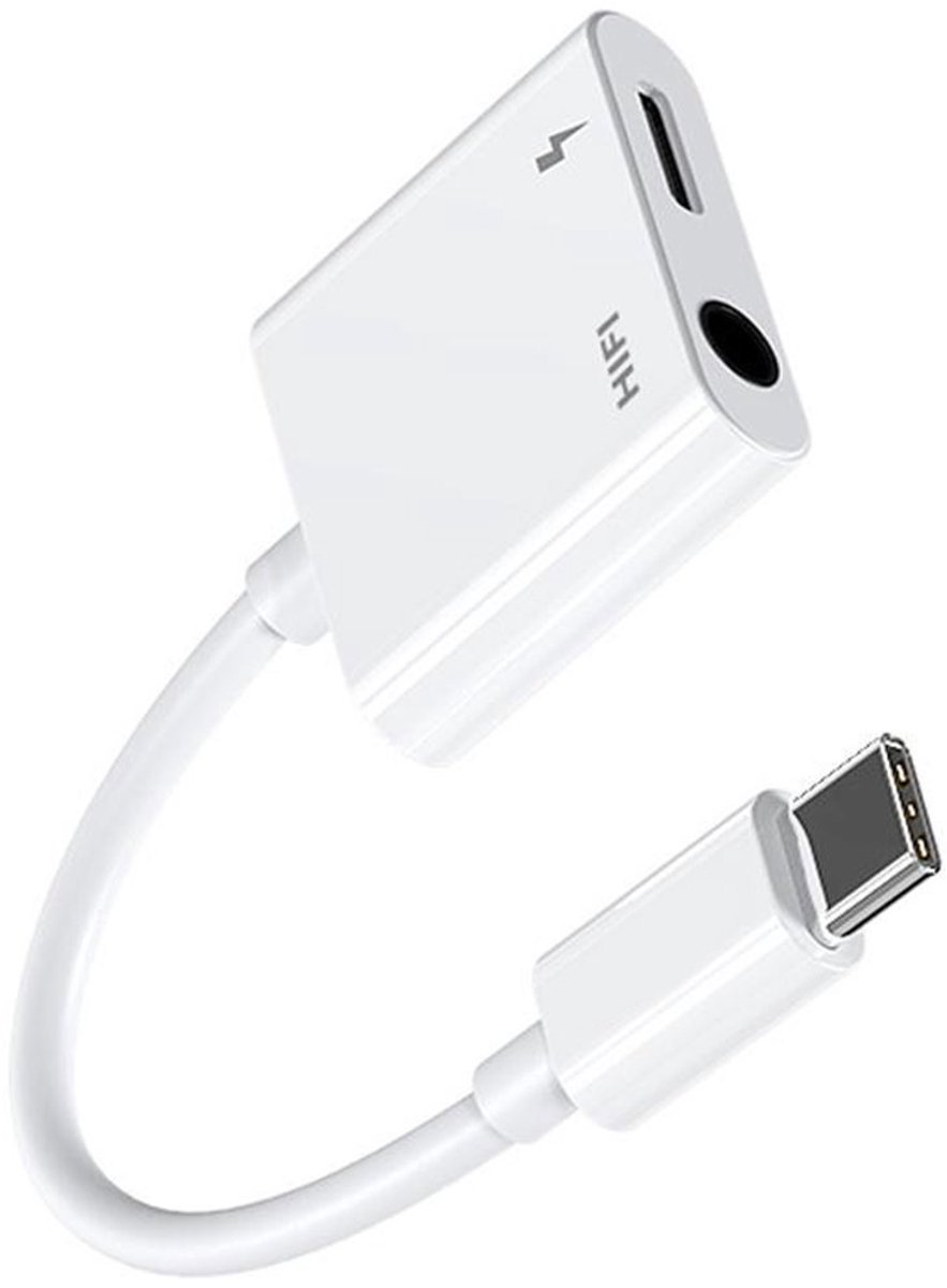 Joyroom 2-in-1 kabel met USB-C naar Audio Jack 3.5mm + USB-C - Wit
