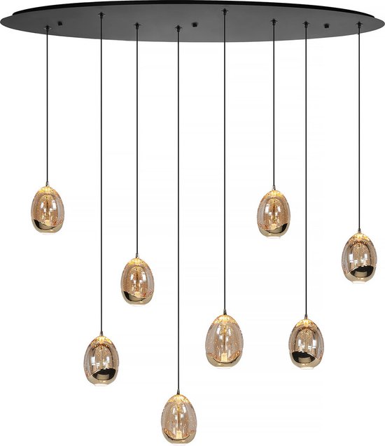 Highlight - Lampe à suspension Golden Egg ovale 8 lumières L 100 cm ambre-noir
