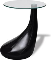 vidaXL - Salontafel - met - rond - glazen - tafelblad - hoogglans - zwart