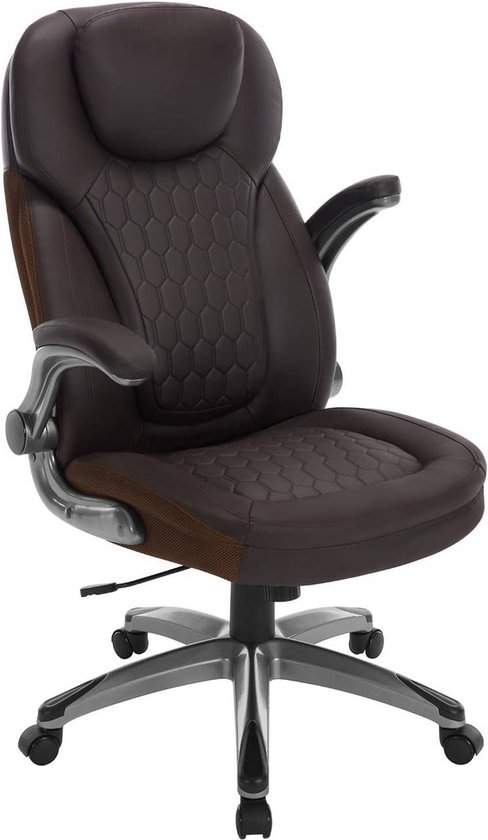 BukkitBow - Chaise de bureau ergonomique en simili cuir - Fauteuil de direction avec appui-tête et accoudoirs - Rotatif - Marron