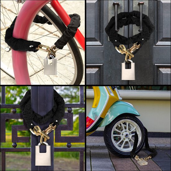 Belle Vous Veiligheidskettingslot voor Motorfietsen met Hangslot - 1,2 m Lang en 10 mm Dik - Zwaar Antidiefstalslot Met 3 Sleutels voor Fietsen, Motoren, Scooters, Deuren, Poorten en Hekken