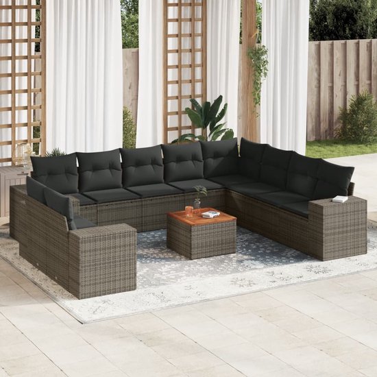 vidaXL-11-delige-Loungeset-met-kussens-poly-rattan-grijs