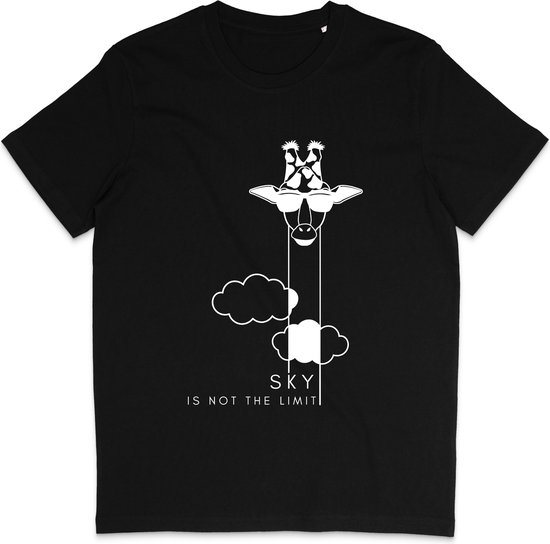 Grappig T Shirt Heren en Dames - Giraf Quote Sky Is Not The Limit - Zwart - Maat L