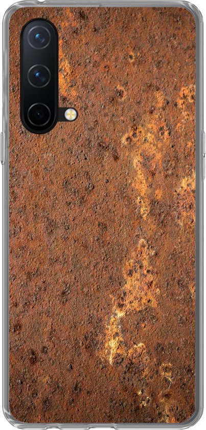 Coque transparente avec un imprimé rouille marron-orange.