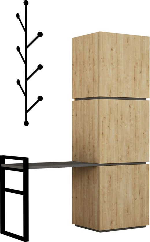 Mello Meuble à chaussures | 100 % MÉLAMINE | Chêne, Anthracite - Asir Group - Outlet - Brun|Anthracite - Mélamine|Panneaux de particules - Outlet