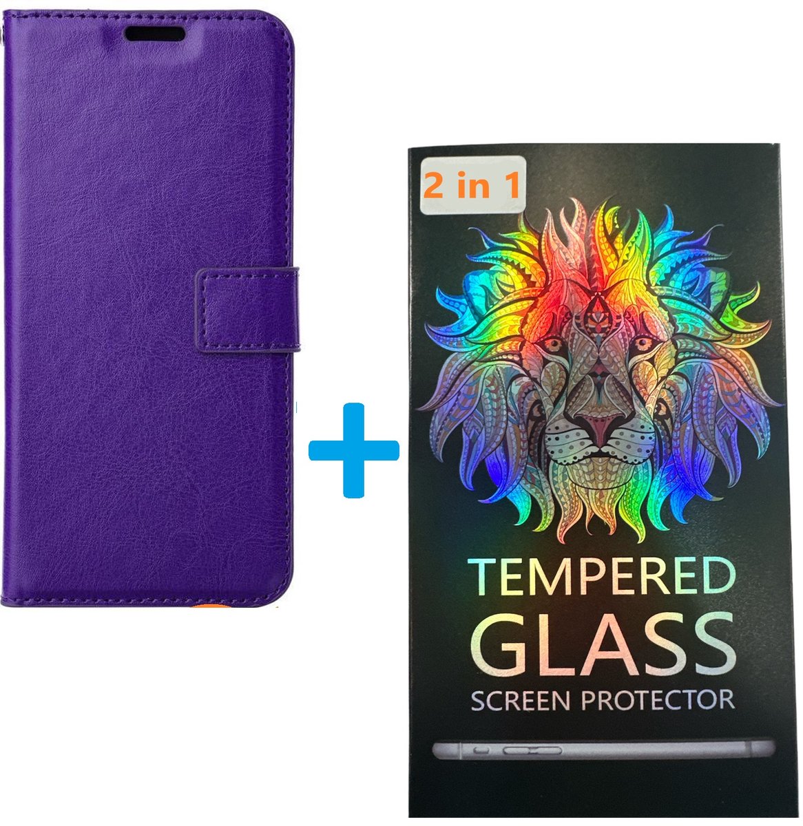 Portemonnee Bookcase Hoesje + 2 Pack Screenprotector Glas Geschikt voor: Oppo A17 - Paars