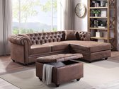 Bol.com Vente-unique Hoekbank chesterfield omkeerbaar TOLEDO van microvezel met verouderd effect - Bruin aanbieding