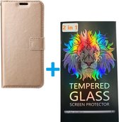 Portemonnee Book Case Hoesje + 2x Screenprotector Glas Geschikt voor: Oppo Reno 8 5G - Goud