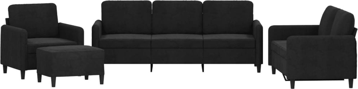 vidaXL - 4-delige - Loungeset - fluweel - zwart