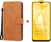 Telefoonhoesje geschikt voor Samsung Galaxy A15 bruin agenda book case hoesje + full glas screenprotector