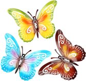 3 stuks metalen vlinder wanddecoratie, tuinkunst, vlinder, wandbehang, sculpturen, decoratie voor binnen en buiten