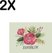 BWK Textiele Placemat - Getekende Roos - Beautiful Day - Groen met Rood - Set van 2 Placemats - 35x25 cm - Polyester Stof - Afneembaar