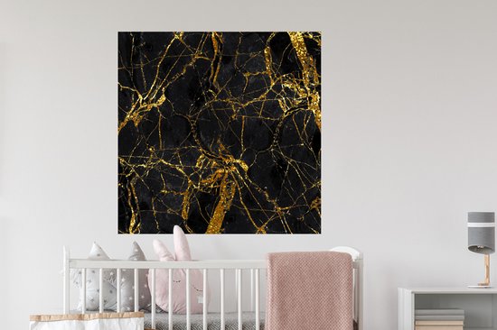 Stickers muraux - Marbre - Goud - Zwart - Motifs - 100x100 cm - Film Adhésif XXL