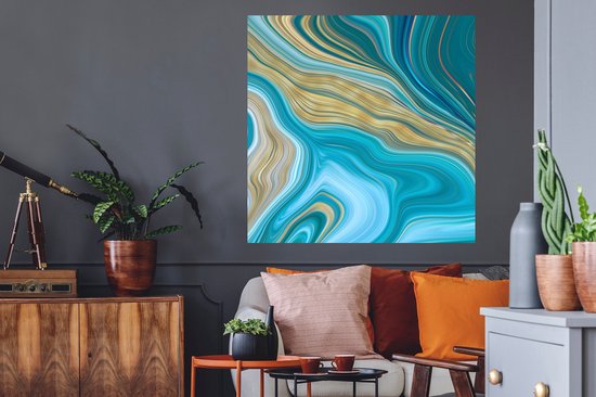 Stickers muraux - Film adhésif - Marbre - Vagues - Or - Motifs - 100x100 cm - Film adhésif - Stickers muraux chambre enfant - Papier peint autocollant XXL - Papier peint autocollant - Film adhésif