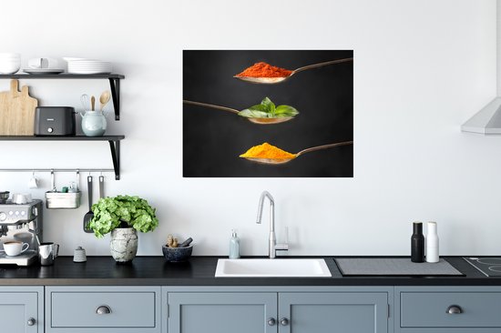 Stickers muraux Muraux - Feuille Autocollant - Herbes - Cuillère - Épices - Zwart - Italien - 80x60 cm - Film Adhésif - Stickers muraux Chambre Enfant - Papier Peint Auto Adhésif