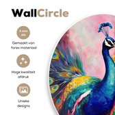 WallCircle - Wandcirkel ⌀ 90 - Pauw - Dieren - Schilderij - Regenboog - Ronde schilderijen woonkamer - Wandbord rond - Muurdecoratie cirkel - Kamer decoratie binnen - Wanddecoratie muurcirkel - Woonaccessoires