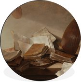 WallCircle - Wandcirkel - Muurcirkel - Stilleven met boeken - Schilderij van Jan Davidsz. de Heem - Aluminium - Dibond - ⌀ 120 cm - Binnen en Buiten XXL