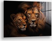 Wallfield™ - Lion Couple HZ | Glasschilderij | Muurdecoratie / Wanddecoratie | Gehard glas | 40 x 60 cm | Canvas Alternatief | Woonkamer / Slaapkamer Schilderij | Kleurrijk | Modern / Industrieel | Magnetisch Ophangsysteem